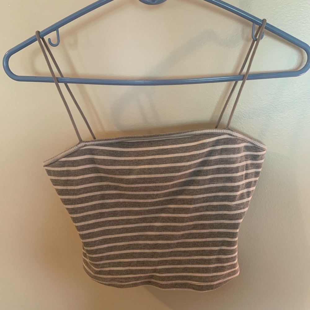 Gray and white SHEIN striped crop cami top